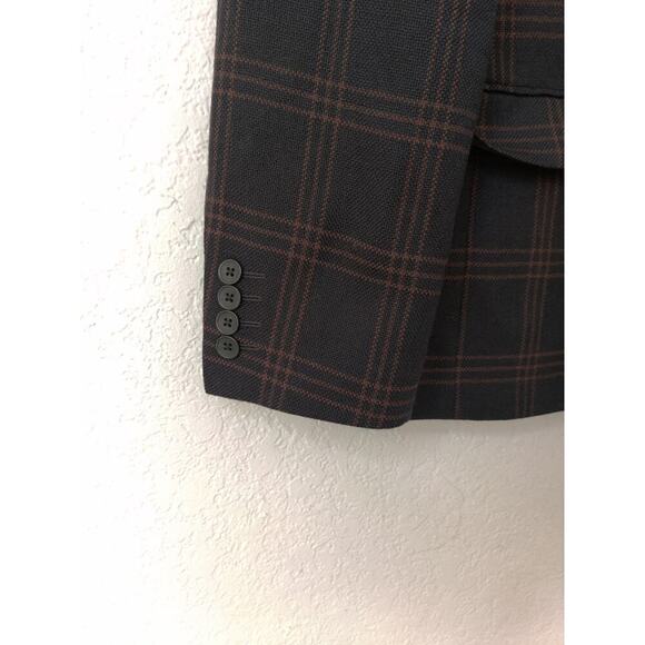 Stafford Plaid Sport Jacket Slim Fit Navy 100% Men's Wool Blazer 42R - Picture 3 of 5